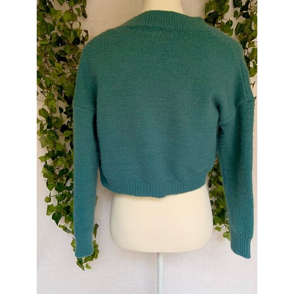 Witty Fox Blue and yellow Floral Button Up Cropped Sweater Cardigan Women’s XS - Picture 7 of 9